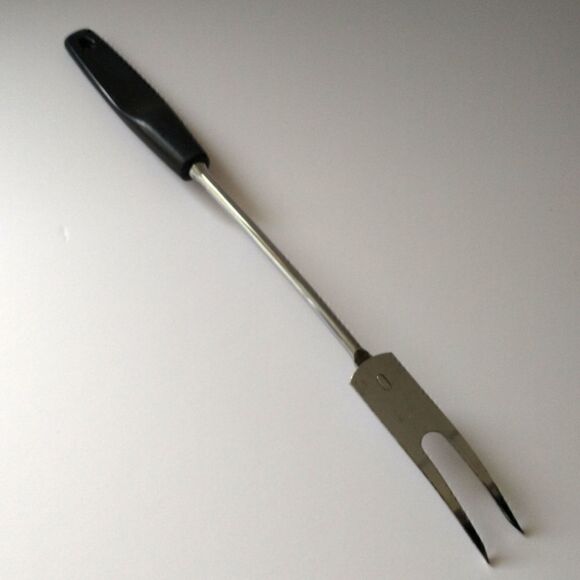 Vintage FOLEY Meat Fork Chrome Plated Carving Serving Black Handle USA Retro - Picture 8 of 16